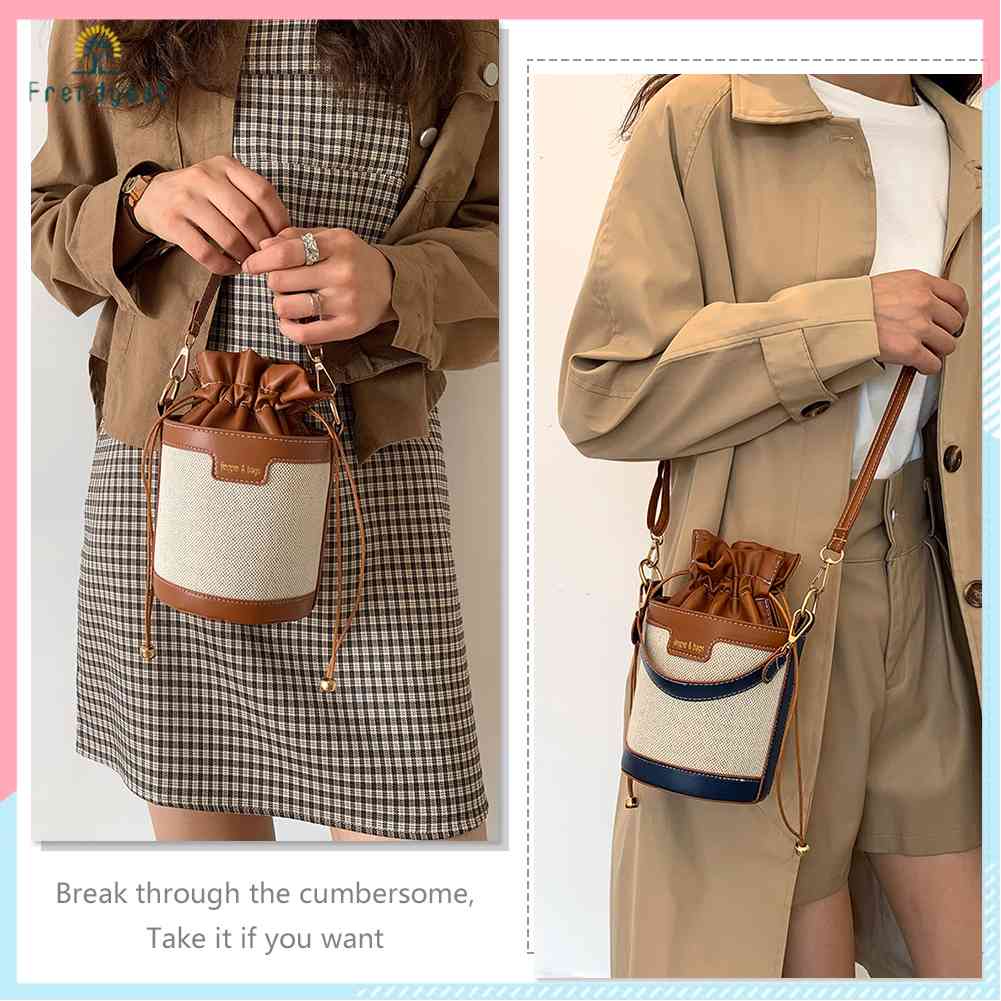 Túi Da Đeo Chéo Hình Trụ Nhỏ Dây Rút Phong Cách Vintage Thời Trang Cho Nữ