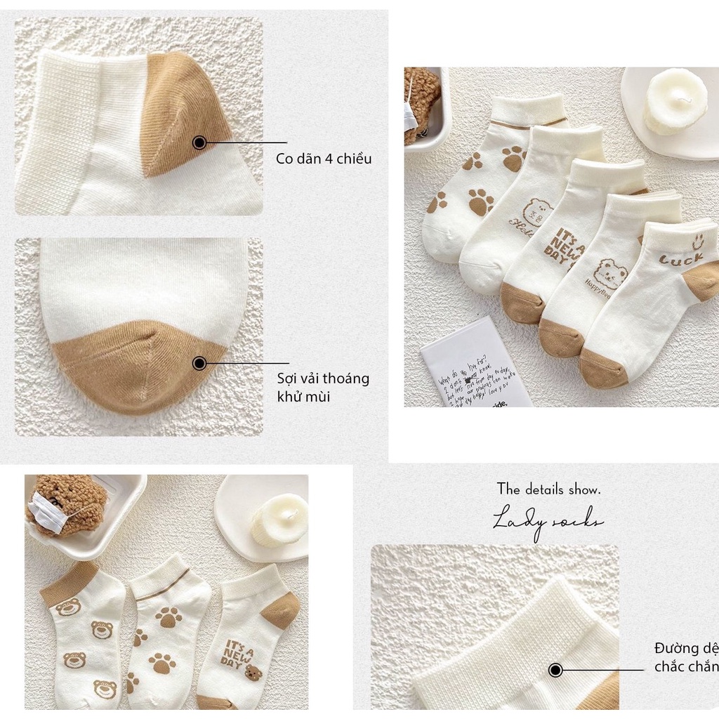 Tất vớ cổ thấp màu nâu dễ thương chất liệu thoáng mát thấm hút mồ hôi