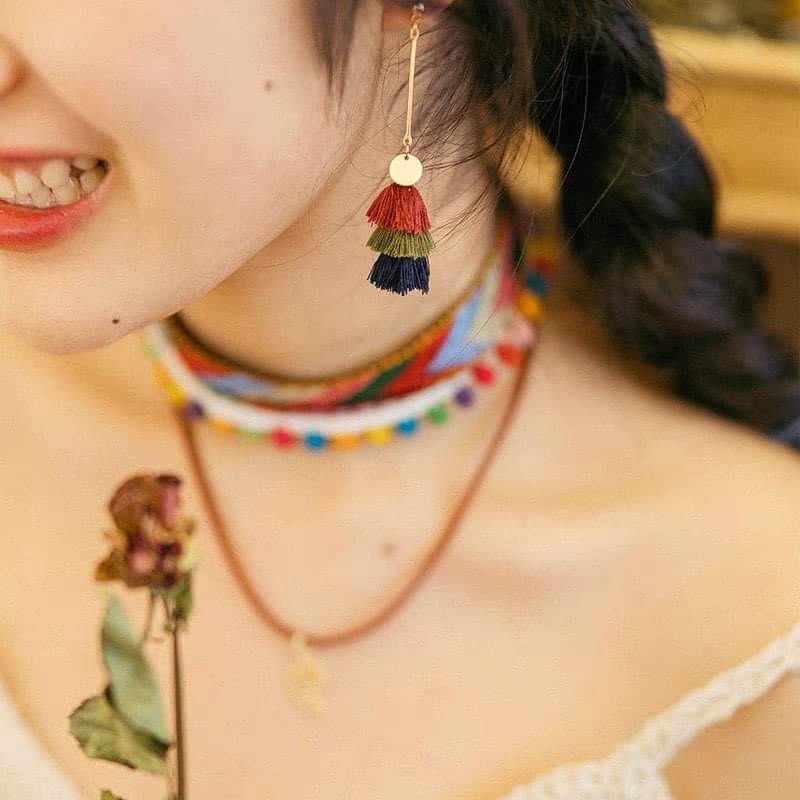 Vòng Cổ Chocker BoHo VinTage Chụp Ảnh Thời Trang Nữ Mã 13( Bông Tai Sắc Màu )