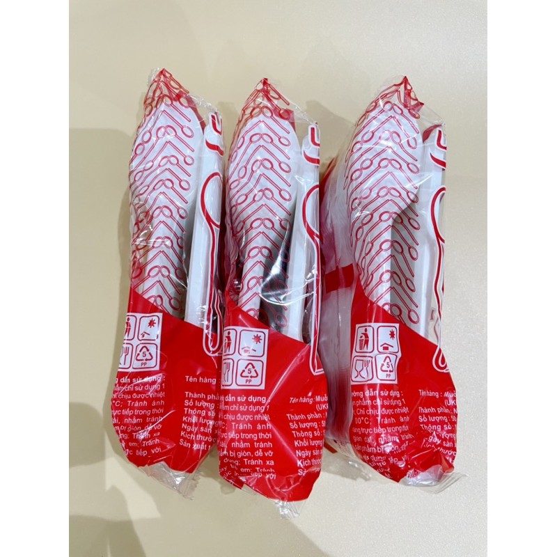 Set 50 Muỗng nhựa trắng cao cấp cán dài dùng 1 lần UKP| Muỗng cơm| Muỗng trà sữa| Thìa nhựa trắng