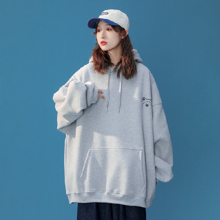 【ZHELIHANGFEI】Áo Hoodie Tay Dài Dáng Rộng In Hình Gấu Phong Cách Preppy
