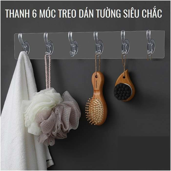 [Thánh móc dán tường] Thanh Treo 6 Móc Dán Tường 6 Nhánh Siêu Dính