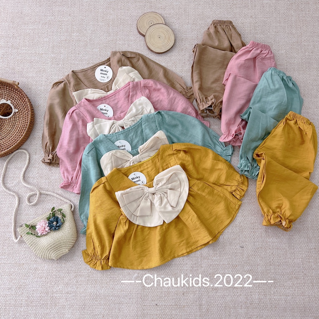 [SALE] Đồ Bộ Thô Đũi Bé Gái Hoạ Tiết Nơ Ngực Bánh Bèo, Bộ Quần Áo Cho Bé Mặc Đi Chơi CKTD09