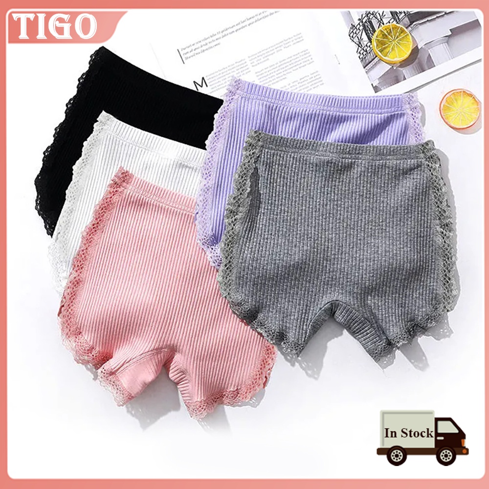 ♥Tigo♥ Quần Short Mặc Trong Váy Chất Liệu Cotton Mỏng Viền Ren Kẻ Sọc Hai Lớp Thời Trang Mùa Hè Cho Bé Gái