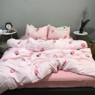 Bộ DÂU TÂY BÁNH BÈO set chăn ga gối 4 món ĐŨI họa tiết Hàn Quốc