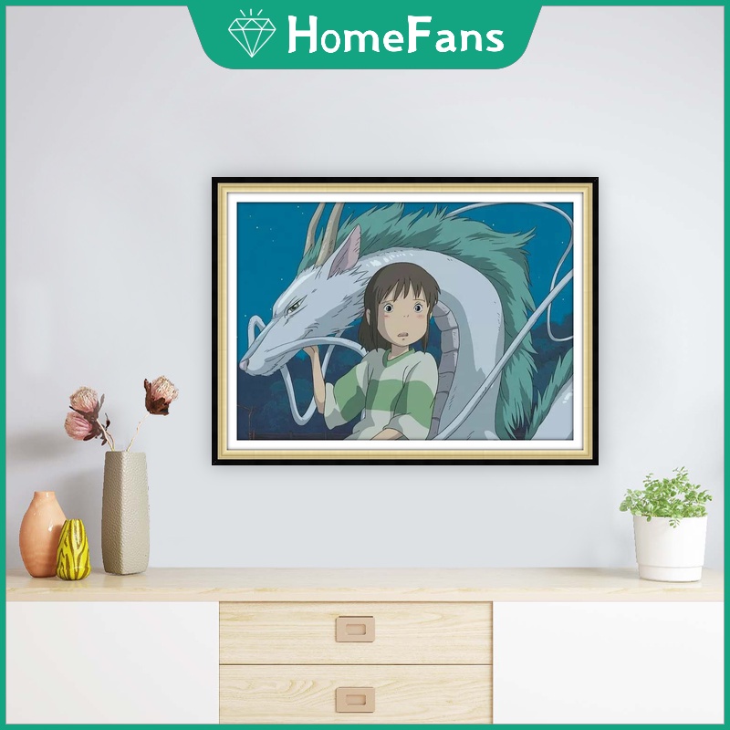 Bộ Tranh Đính Đá 5D Tự Làm Hình Anime Spirited Away 30x40cm / 40x50cm