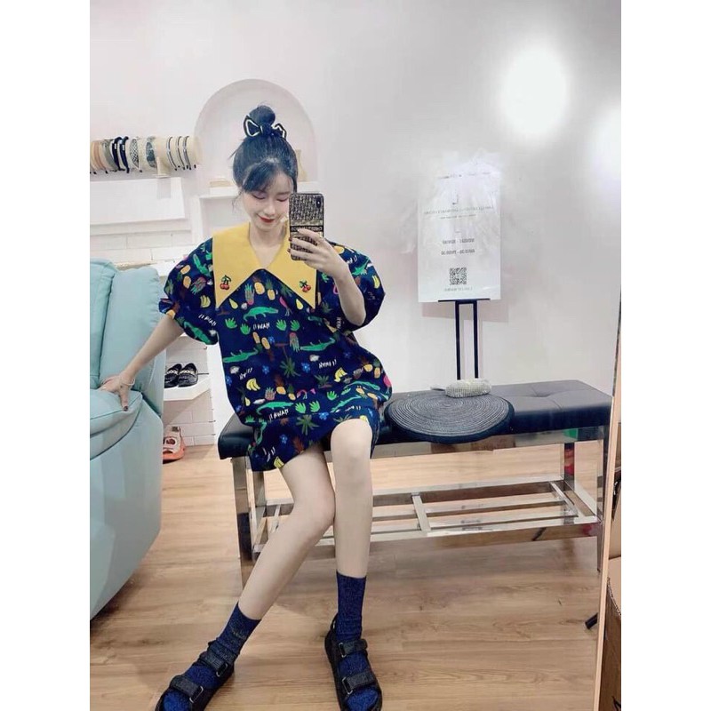 Đầm suông hoạ tiết cổ phối, thiết kế siêu xinh siêu trắng da | BigBuy360 - bigbuy360.vn