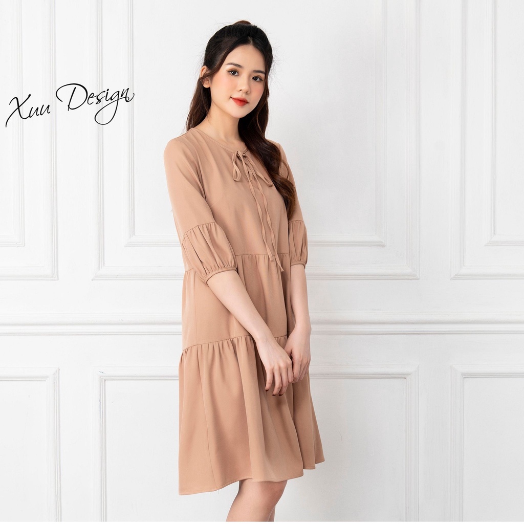 Đầm babydoll XUU tay lỡ, thiết kế phối tầng dáng suông Xuu Design V03