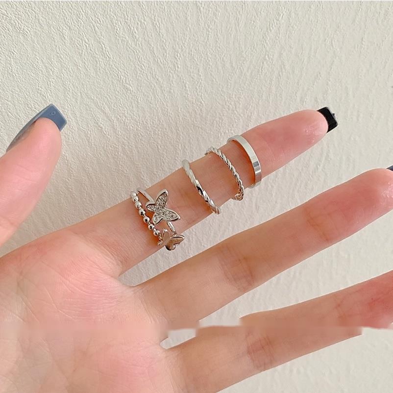 Bộ Bốn Nhẫn Hình Bướm Phong Cách Thời Trang Sang Trọng Dành Cho Nữ