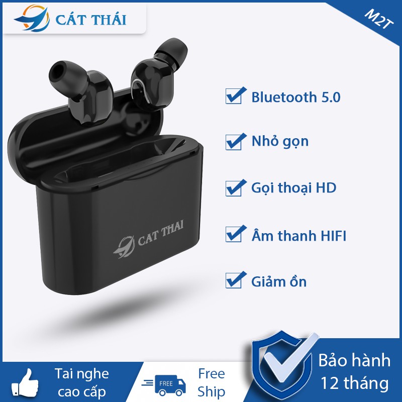 Tai nghe Bluetooth5.0 M2T Kèm hộp sạc1300mAh 2 tai nghe gọi âm thanh bass mạnh trung thực giảm ồn dung lượng pin nhiều