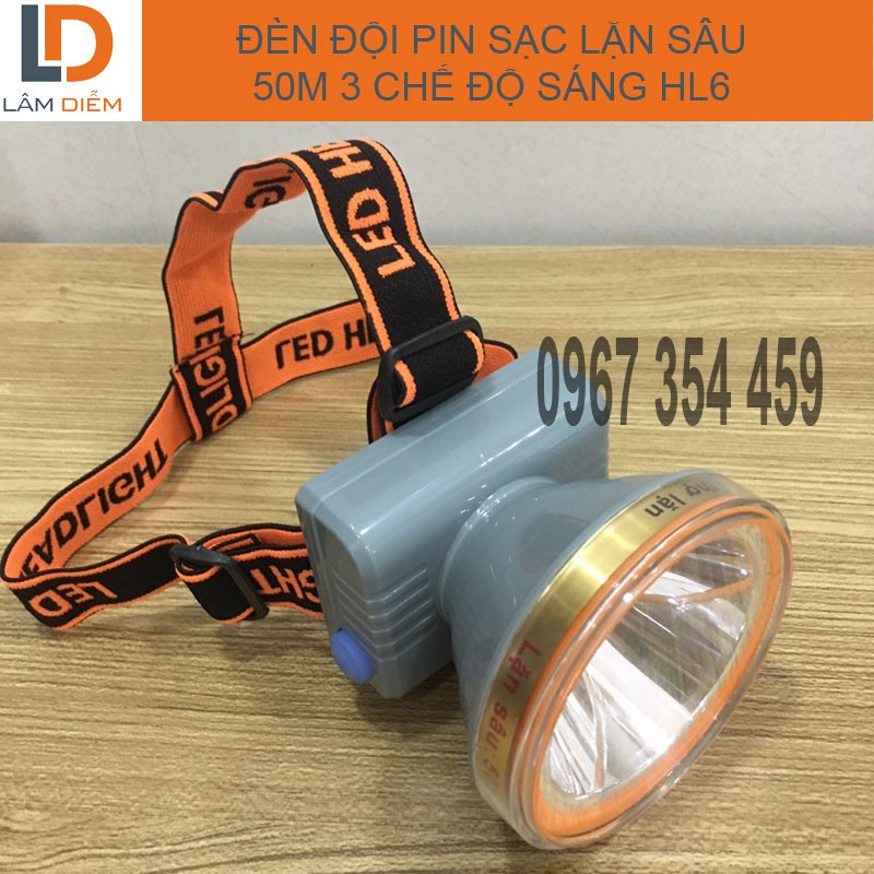 Đèn pin sạc đội đầu LẶN sâu 50M 3 chế độ sáng cao cấp HL6