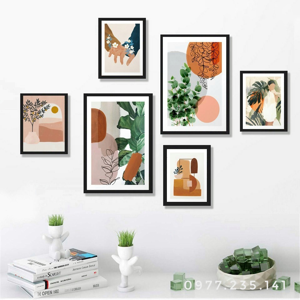 Bộ (Set) 6 tranh treo tường khung gỗ vintage tropical ,Trang trí nhà cửa decor phòng khách, Quà tặng ý nghĩa