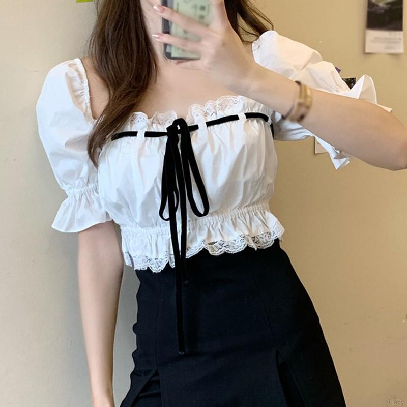 Áo Sơ Mi Ngắn Tay Với Thiết Kế Phối Ren Xinh Xắn Theo Phong Cách Hàn Quốc | BigBuy360 - bigbuy360.vn