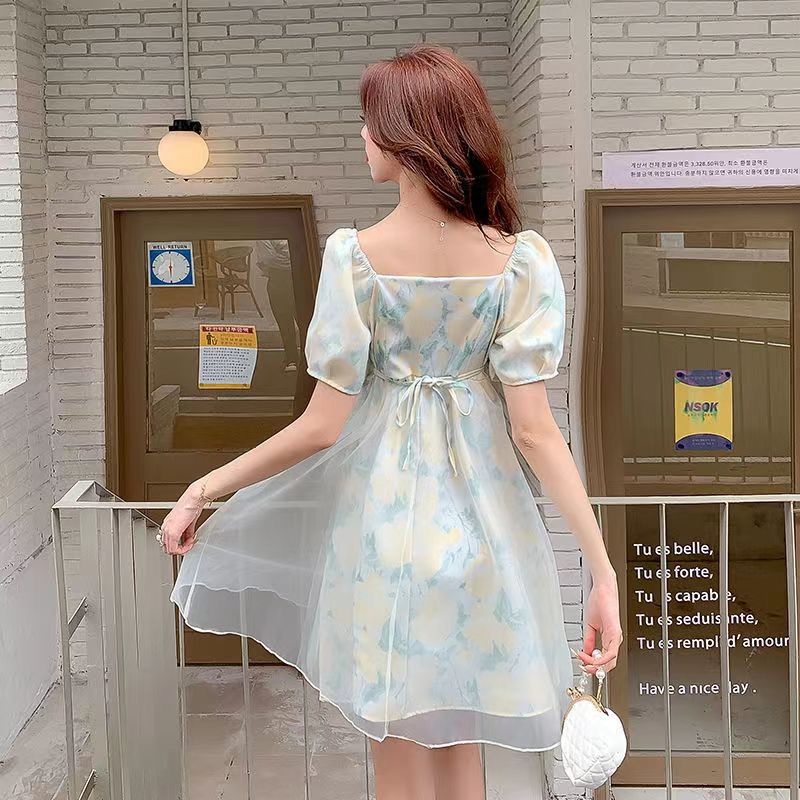 Đầm Perty tay phồng in họa tiết hoa phong cách Hàn Quốc xinh xắn cho nữ