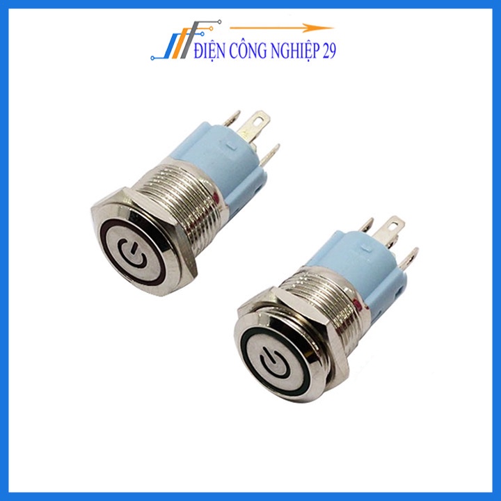 Nút Nhấn Đề Sắt Chống Nước Có Đèn Báo 12VDC-12mm Nhấn Nhả