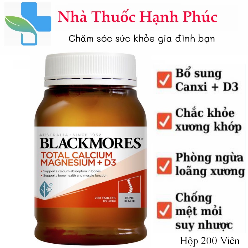 Blackmores Total Calcium Magnesium + D3 200 viên - Bổ sung canxi + Magie cho xương chắc khỏe , phát triển chiều cao