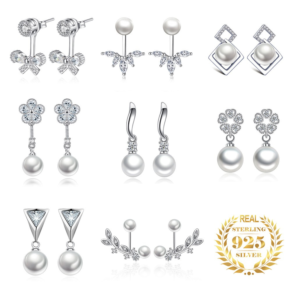Bông Tai Mạ Bạc 925 Hình Chiếc Lá / Trái Tim Xinh Xắn