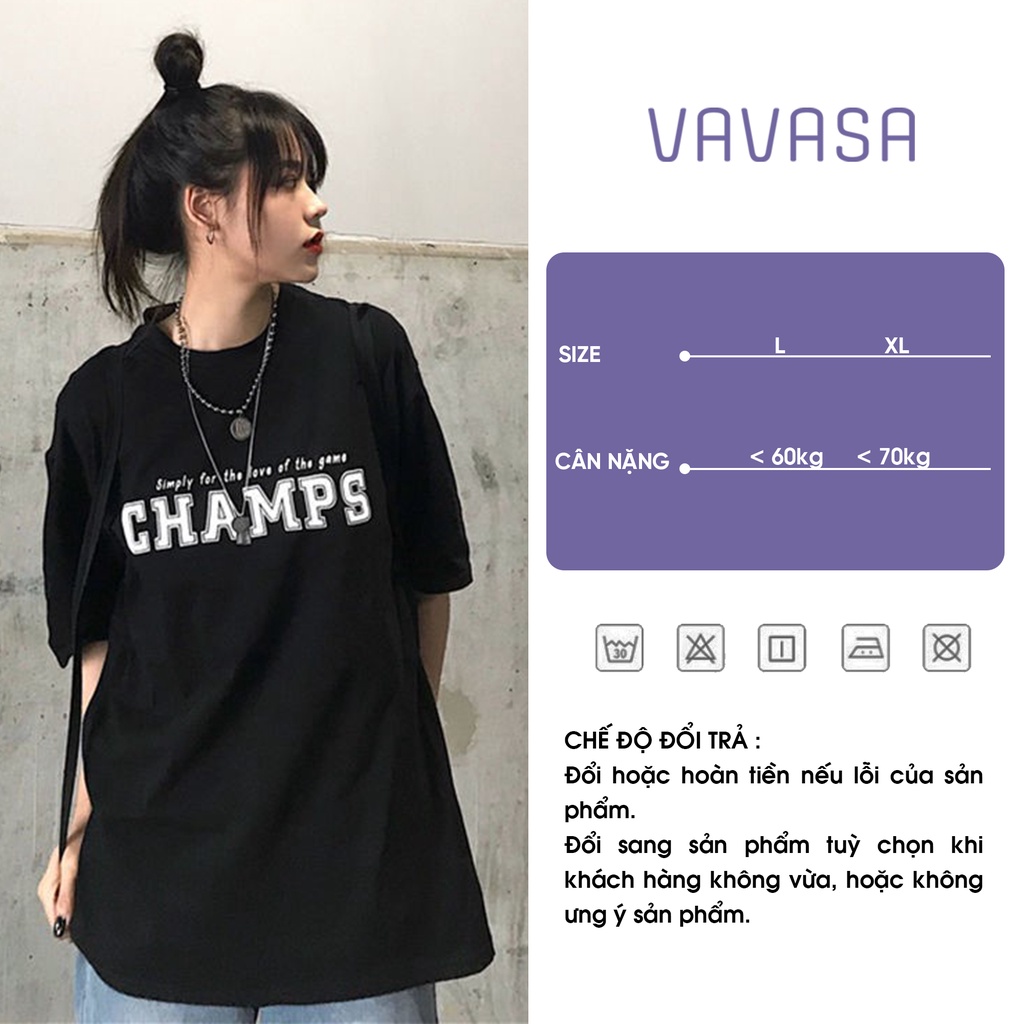 Áo thun nữ áo phông nữ unisex form rộng tay ngắn in hình chữ champ cổ tròn VAVASA  AT01 | BigBuy360 - bigbuy360.vn