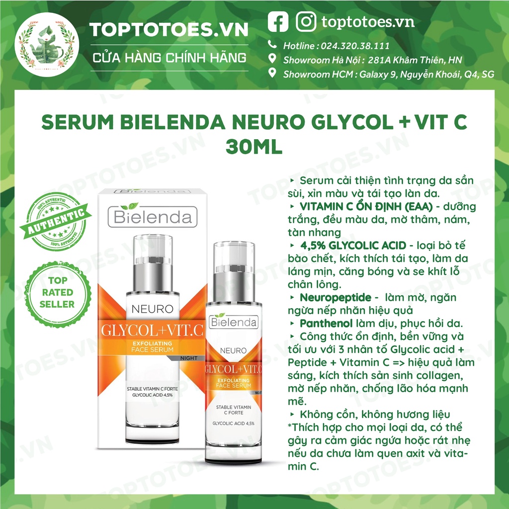 Serum Bielenda Neuro Glycol + Vit C Night 30ml làm trắng da, chống lão hóa ban đêm