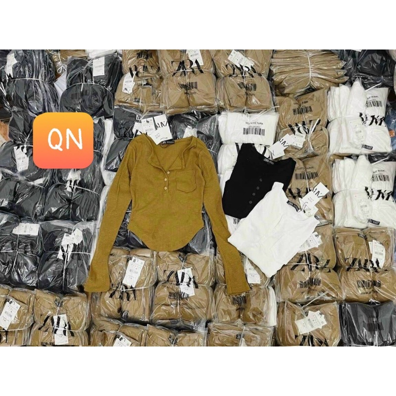 Áo thun tay dài nữ vạt bầu cúc che gân tăm - 25 STORE