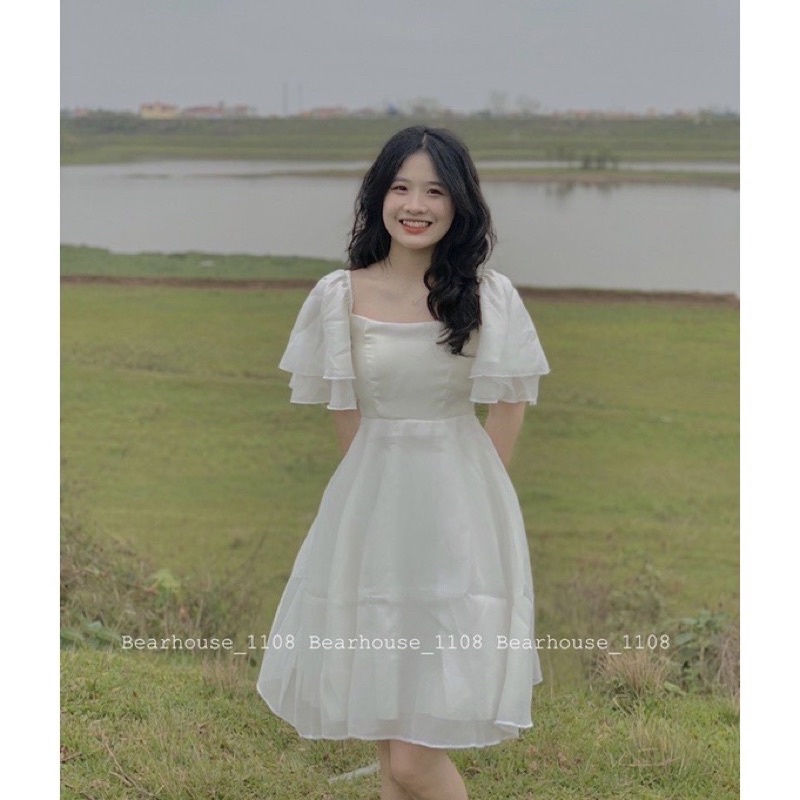 Đầm Baby Doll Bánh Bèo Vai Phồng 2 Lớp Chất Voan mềm, Váy Công Chúa Chụp Kỷ Yếu, Đi Chơi, Dự Tiệc Bồng Xinh