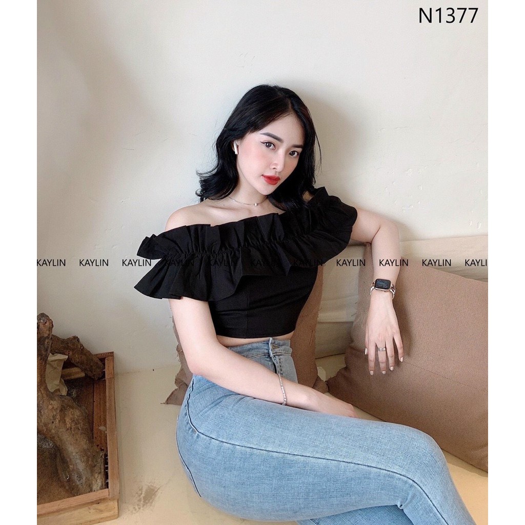 áo kiểu bèo bệt vai croptop