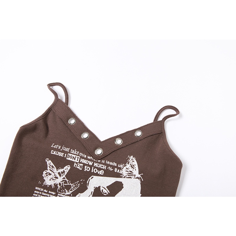 Áo Tank Top Hở Lưng In Chữ Phong Cách Đường Phố Cá Tính Cho Nữ