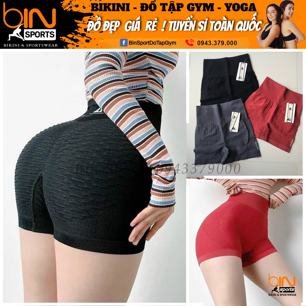 Quần Đùi Tập Gym Yoga Nữ Dệt Kim Nâng Mông Cạp Cao Naqi Bin Sports Q140