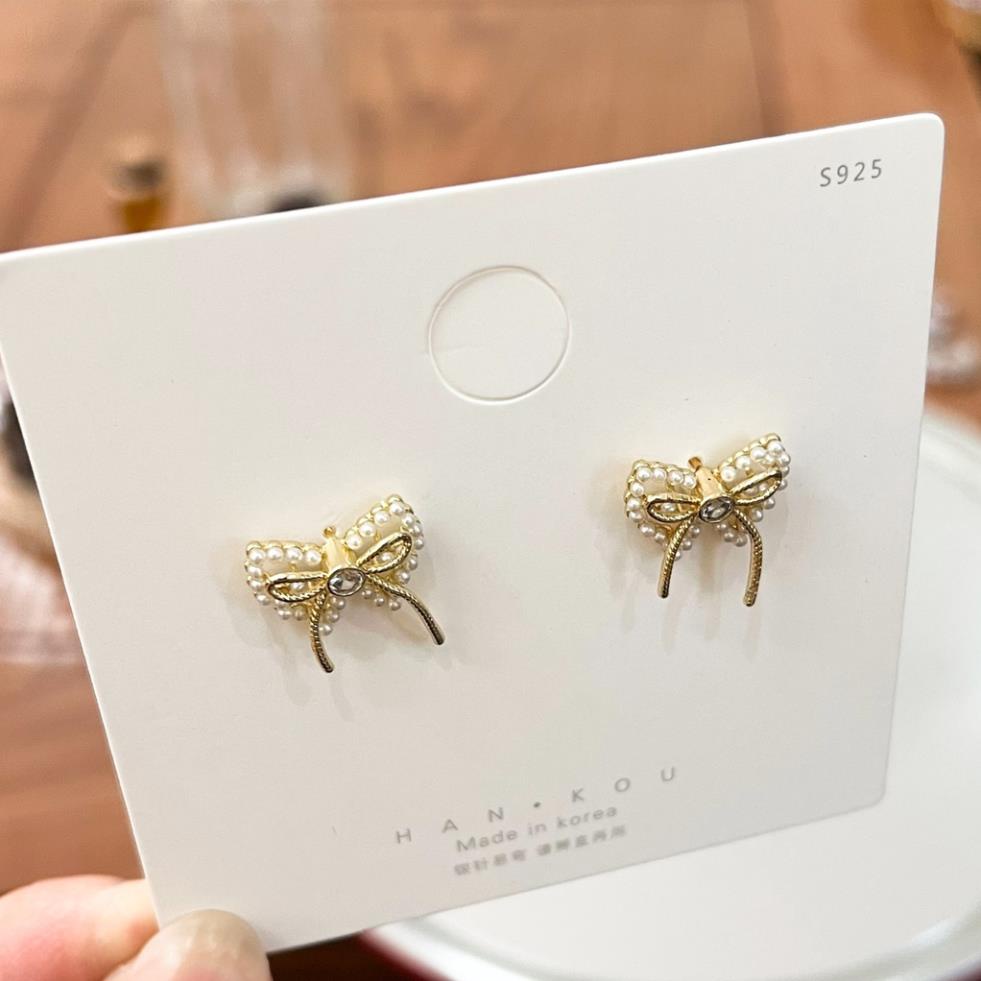 Bông tai bạc S925 Hoa tai hình chiếc nơ kiểu dáng độc đáo không gây dị ứng da khi sử dụng thời trang Hàn Quốc, June