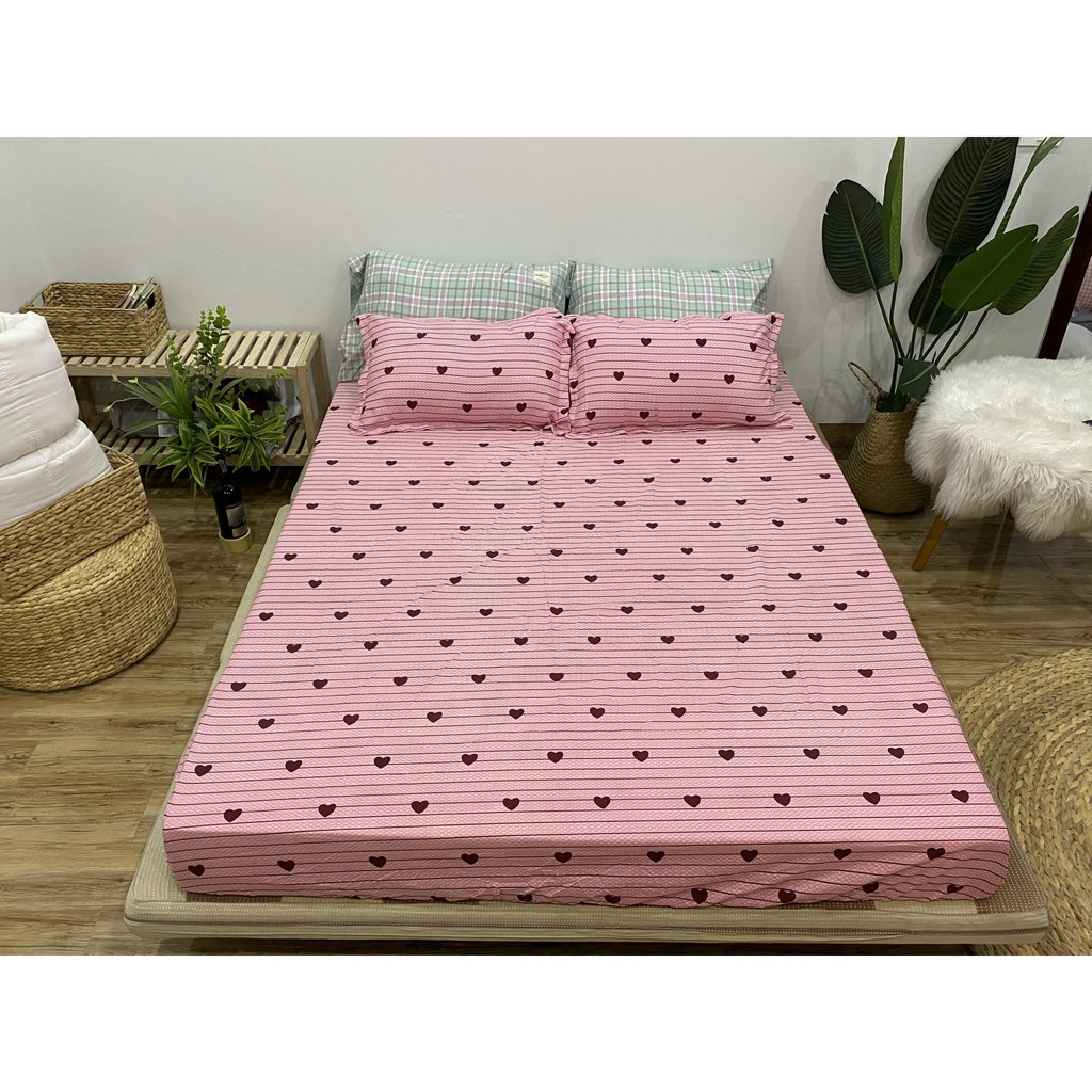 SET GA CHUN VÀ 2 VỎ GỐI NẰM COTTON POLY NGOCANHBEDDING HOT NHẤT HÈ 2021 MẪU TIM HỒNG