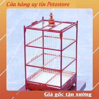 Lồng chim chào mào Petostore lồng chim vuông gỗ cao cấp kèm phụ kiện LC73