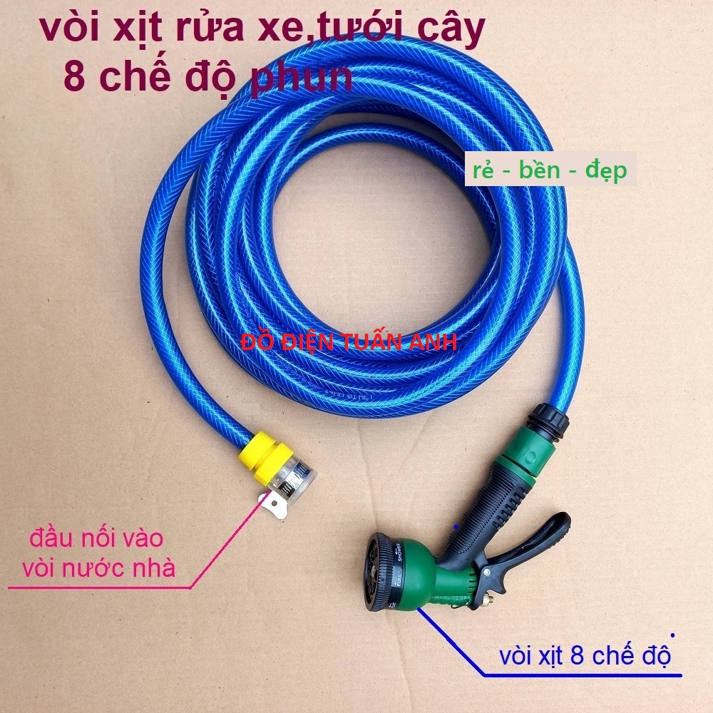 Vòi xịt rửa xe tăng áp lực 3 - 30m vòi tưới cây gia đình 8 chế độ phun ,lắp cho vòi nước nhà tiện dụng,nhanh gọn
