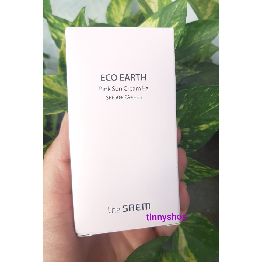 [12/2023] Kem Chống Nắng Nâng Tone Da Trắng Hồng The Saem Eco Earth Power Pink Sun Cream SPF50+/PA++++ 50g Bản Mới Nhất
