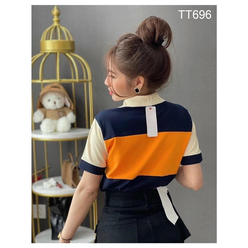 Áo POLO nữ phối màu mặc lên siêu xinh