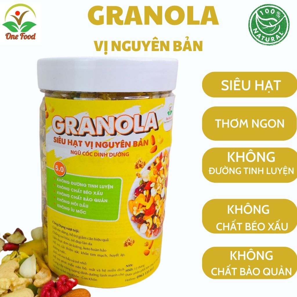 Hạt Ngũ Cốc Granola Ăn Kiêng Giảm Cân Onefood Granola Siêu Hạt Đủ Vị, Ganola Có Thêm Nhân Óc Đỏ, Macca Thơm Ngon