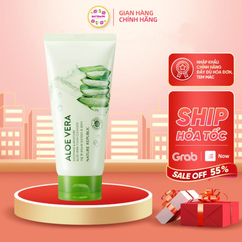 Sữa Rửa Mặt Cho Mọi Loại Da Hàn Quốc Nature Republic Soothing &amp; Moisture Aloe Vera Foam Cleanser  150ml Quatangme