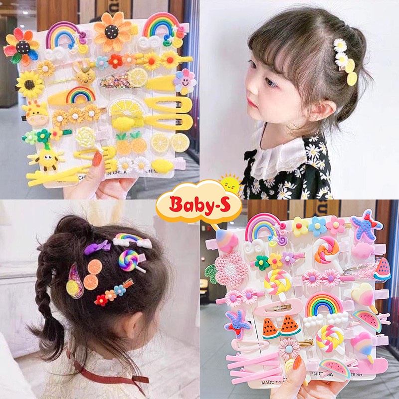 Kẹp tóc cho bé gái, Set 14 kẹp tóc mái cho bé nhiều màu sắc họa tiết dễ thương (14psc) Baby-S – SP154