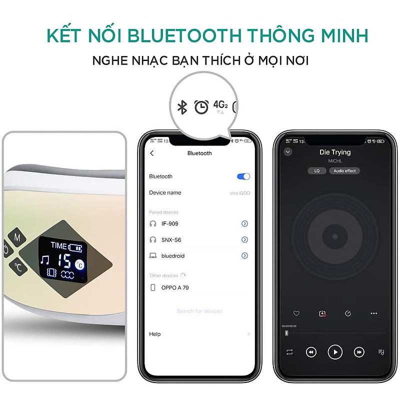 Máy Massage Mắt Cao Cấp KINGTECH KY-925 Mát xa Túi Khí Kèm Nhiệt, Tích Hợp Nghe Nhạc Bluetooth, Bảo Hành 12 Tháng