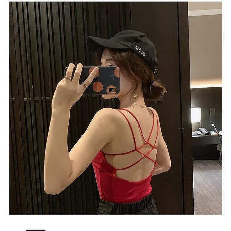 ÁO ĐAN DÂY LƯNG CHÉO QC 2 DÂY ĐỆM NGỰC ULLAZZANG