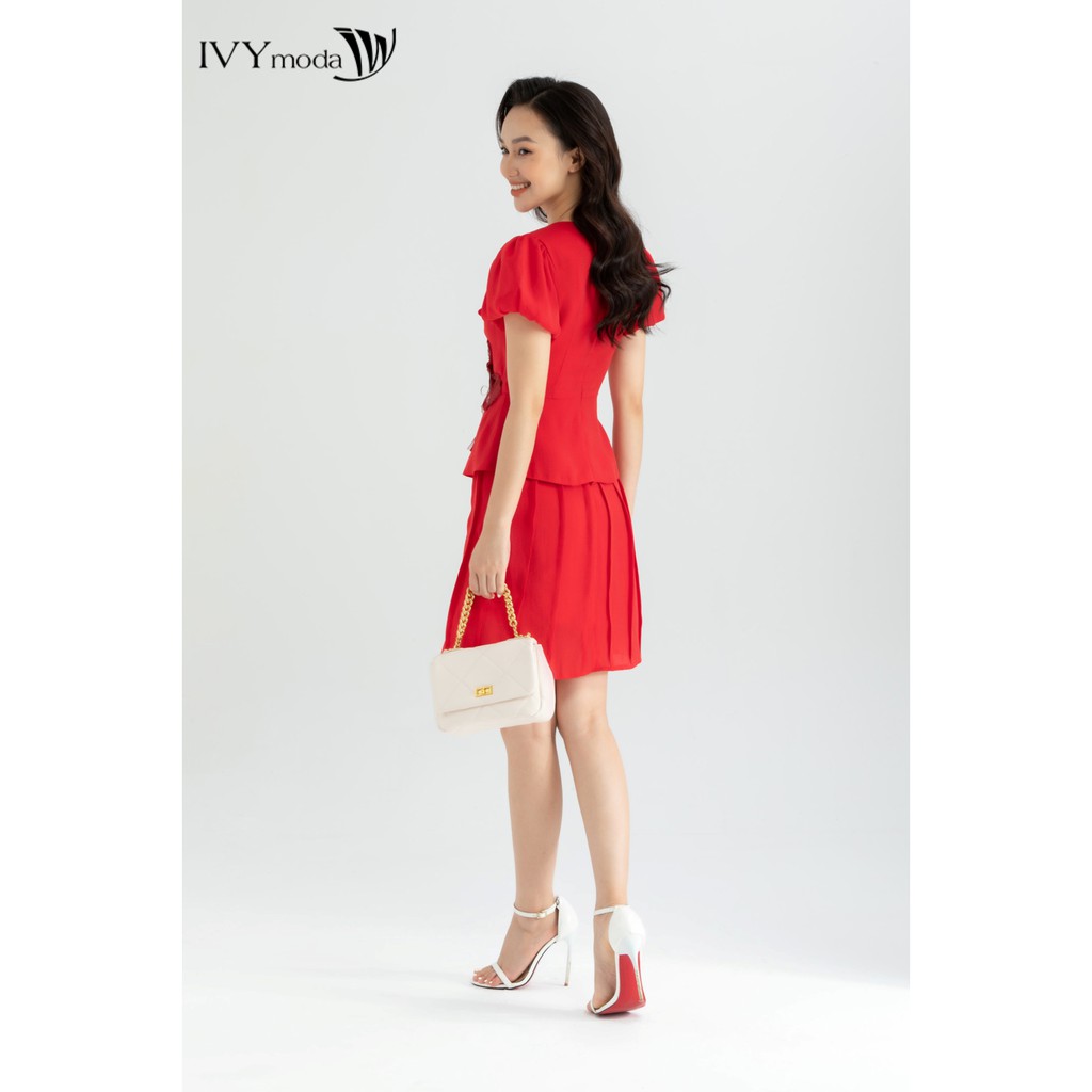 Đầm voan đính nơ thiết kê IVY moda MS 48B8614