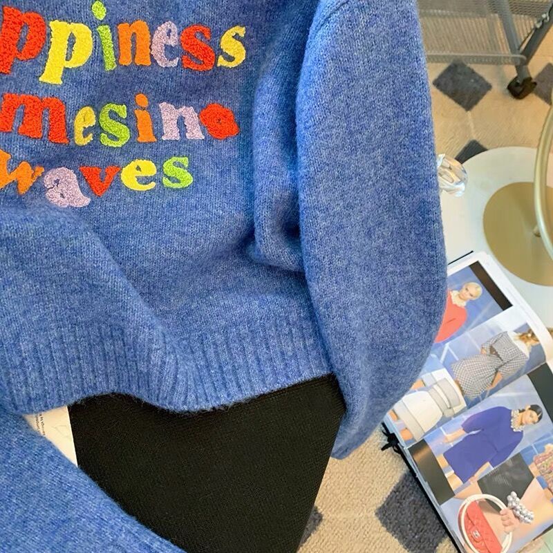 Áo Sweater Dệt Kim In Chữ Dáng Rộng Thời Trang Mùa Thu Mới Cho Nữ