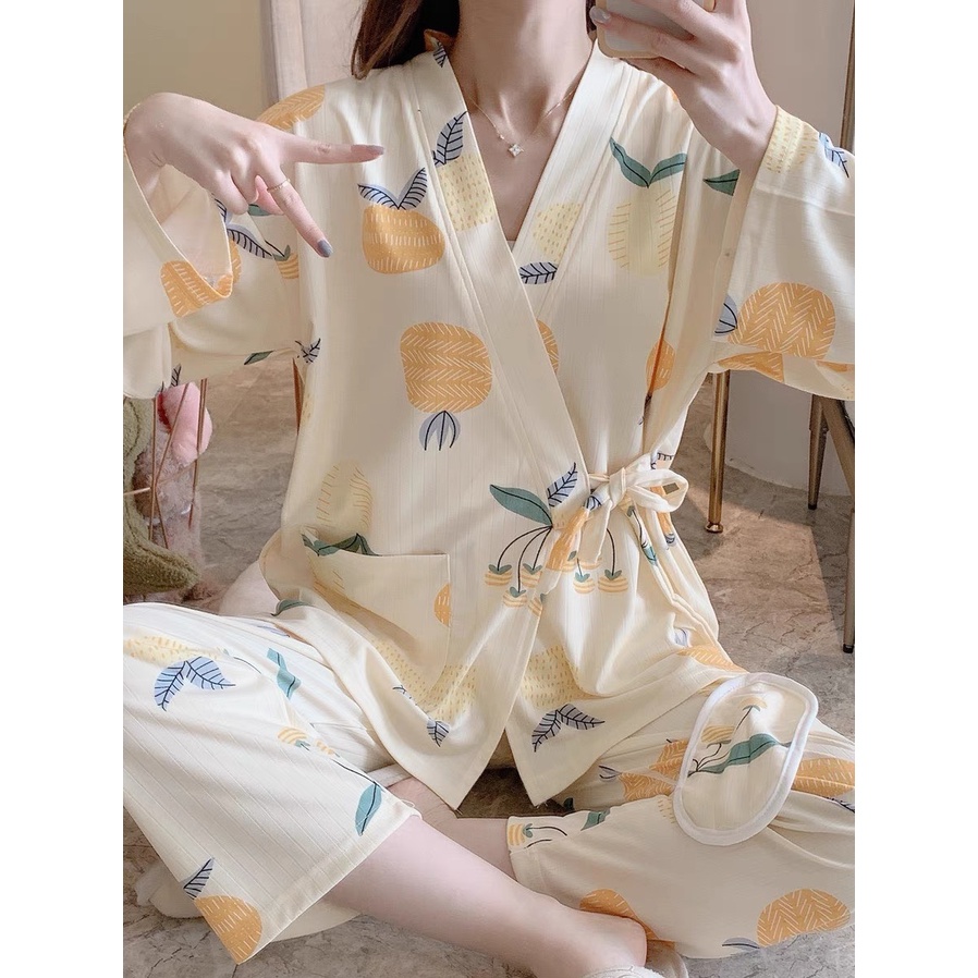 Bộ đồ bầu dài tay thu đông - Bộ sau sinh KIMONO NHẬT BẢN  họa tiết dễ thương có chun chỉnh bầu BD948