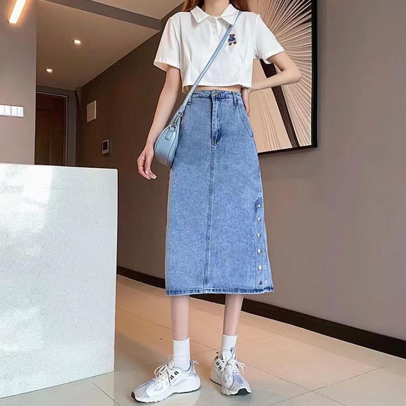 Chân Váy Jeans Dài Xẻ Tà Thời Trang Nữ Tính