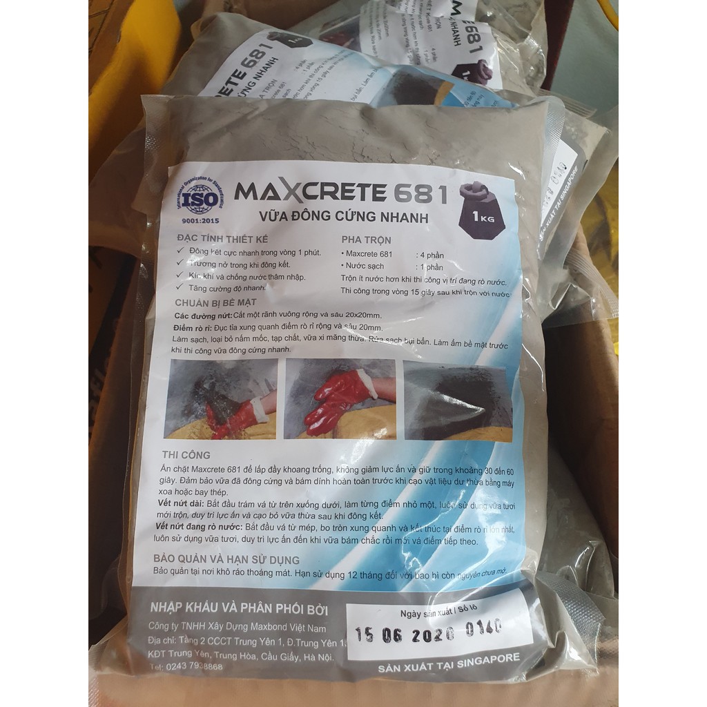 Xi măng đông cứng nhanh trám lỗ rò rỉ - Maxcrete 681 -1kg
