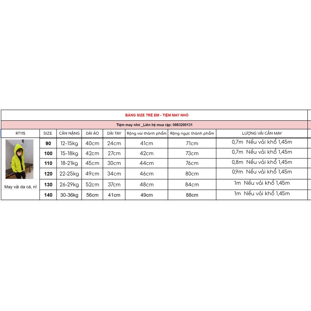 RT115_Rập giấy may áo khoác có mũ trẻ em