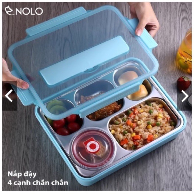 Hộp Đựng Cơm 5 Ngăn inox 304 kèm bát đựng canh chống tràn Làm Nóng Đồ Nhanh