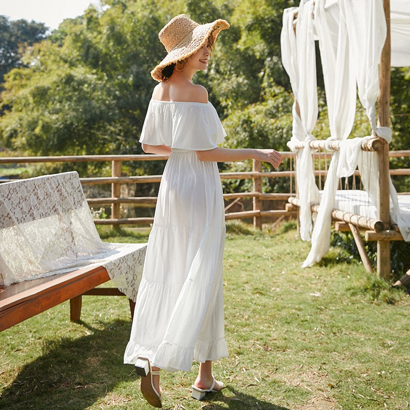 IELGYĐầm Dài Hở Vai Màu Trơn Đơn Giản Thời Trang Dành Cho Nữ