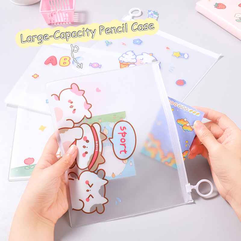 Túi Đựng Bút Khóa Kéo Chất Liệu PVC Họa Tiết Hoạt Hình Xinh Xắn