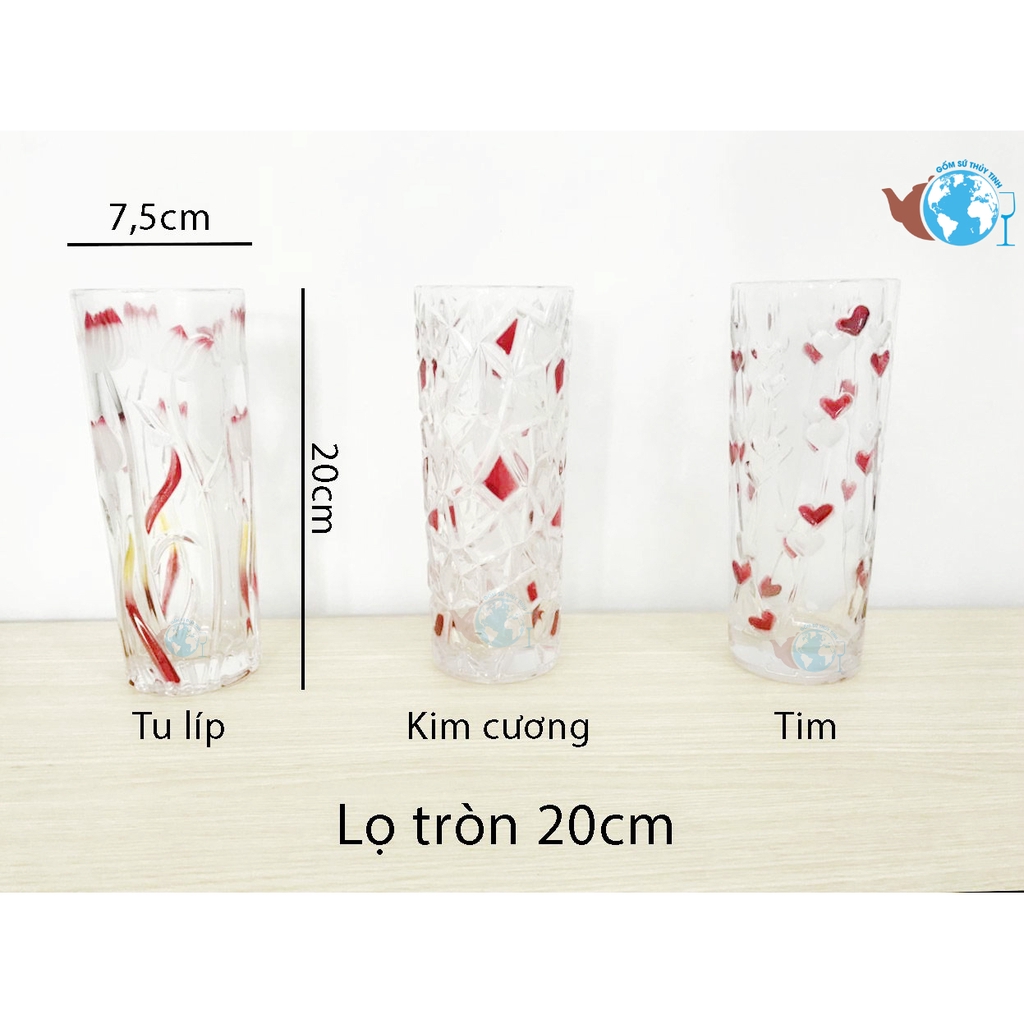 Bình bông lọ hoa trang trí hình trụ IN MÀU sang trọng chiều cao 20cm