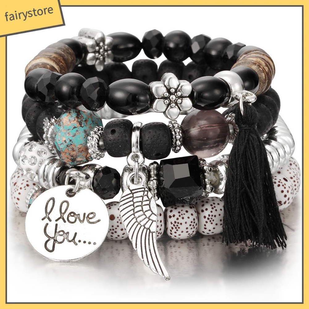 Set 4 vòng đeo tay xâu hạt phong cách Boho độc đáo và thời trang cho nữ